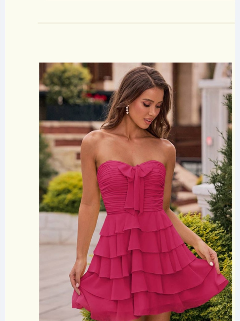 Strapless Fuchsia Tiered Bow-Front Mini Dress